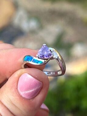 amethyst and Cz and opal ring, size 7 925 silver 925 AK